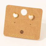 Gold Dipped Mini Heart Shell Stud Earrings - Silver