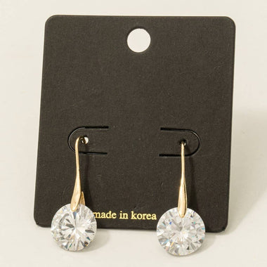 Large CZ Gem Hook Dangle Earrings - Gold