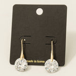 Large CZ Gem Hook Dangle Earrings - Gold