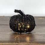 4.5" Glittered Lighted Black Rattan Pumpkin
