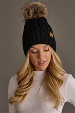 Black Cable Knit Pom Hat