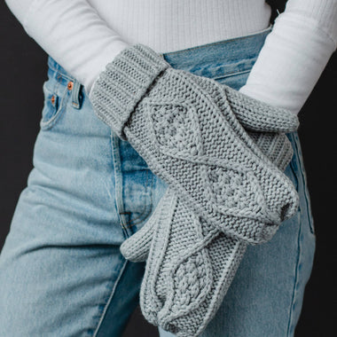 Light Gray Cable Knit Mittens