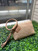 Sherpa Cuff Handle Tassel Wristlet - Camel