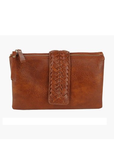 Two-Compartment Crossbody Bag with Braid Detail - Brown