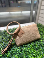 Sherpa Cuff Handle Tassel Wristlet - Camel