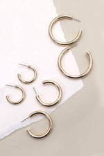 Puffy Trio Hoop Earring Set:  Gold