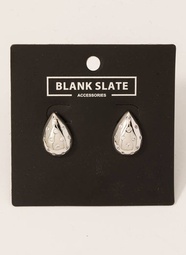Rhinestone Studded Teardrop Earrings - Silver