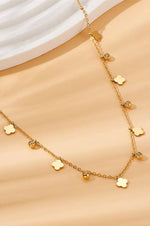 Mini Clover and Rhinestone Necklace - Gold