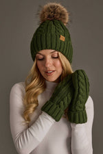 Dk. Green Cable Knit Pom Hat