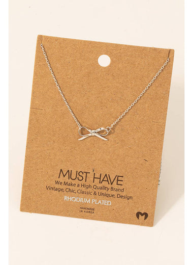 Ribbon Bow Pendant Necklace - Silver