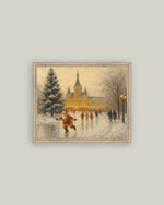 5x7 Skating Santa Framed Antique Art