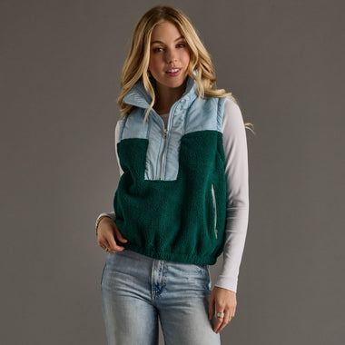 Light Blue & Green Colorblock Sherpa Vest