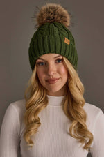Dk. Green Cable Knit Pom Hat