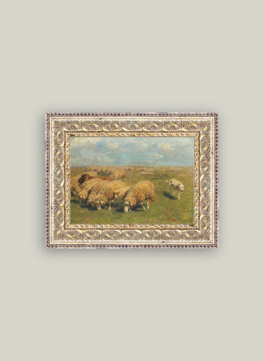 5x7 Sheep with Sheep Dog Framed Antique Art