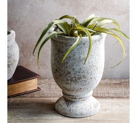 10" White Washed Ceramic Urn