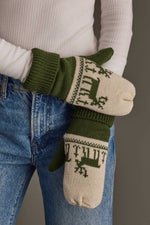 Olive & Beige Deer Patterned Mittens
