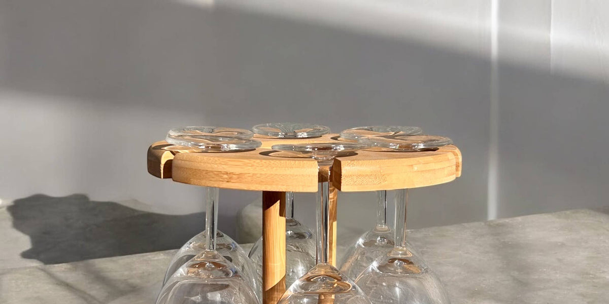 Bamboo Wine Glass and Bottle Holder  Linen & Clove