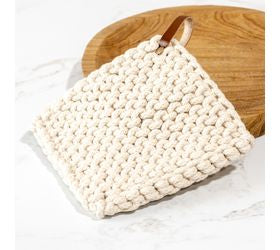 Cotton Crochet Potholder with Leather Loop
