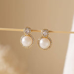 Elegant Natural Pearl and Rhinestone Studs - Gold