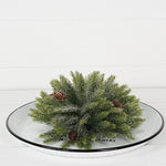 Snowy Flocked Spruce with Birch Cones Half Sphere