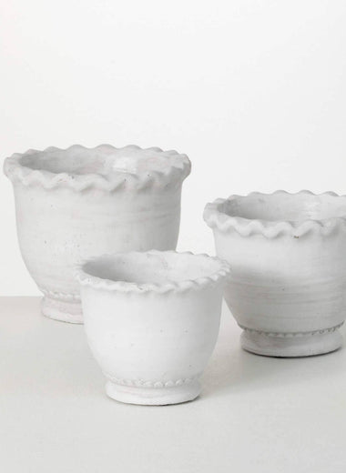 White Scalloped Edge Pot