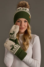 Olive & Beige Deer Patterned Mittens