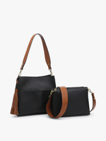 Lyla 2-in-1 Bucket Bag w/ Guitar Strap - Black/Brown