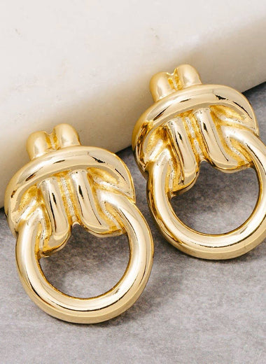 Intricate Knot Drop Earrings - Gold