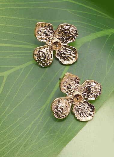 Hammered Flower Stud Earrings - Gold