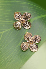 Hammered Flower Stud Earrings - Gold