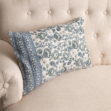 14x22 Sage And Blue Floral Lumbar Pillow