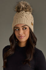 Taupe Cable Knit Pom Hat