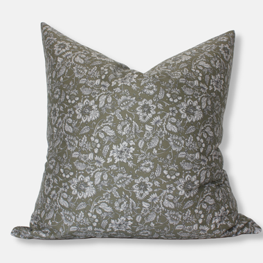 18 x 18" Olive Floral Designer Pillow Cover