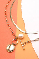 Double Row Circle Pearl Pendant Necklace - Gold