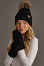 Black Cable Knit Pom Hat
