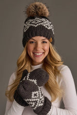 Dk. Gray & White Patterned Pom Hat