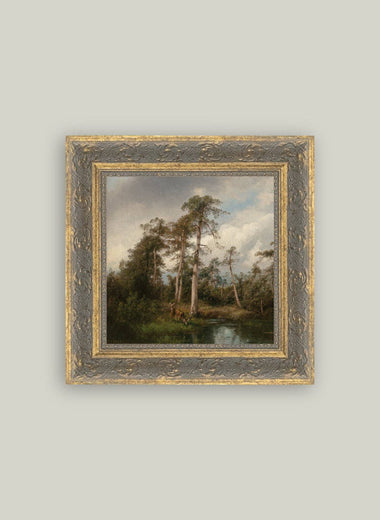 6x6 Live Oaks with Deer Framed Art