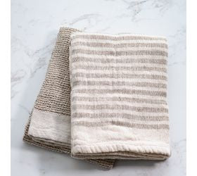 Beige Waffle/Stripe Towels S/2