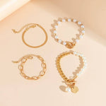 Multilayer Pearl Chain Herringbone Mix Bracelet Set - Gold