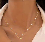 Pearl and Heart Layered Necklace - Gold