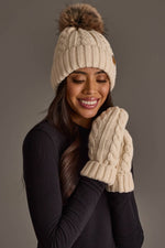 Cream Cable Knit Pom Hat