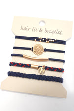 Boho Knot Bracelet and Hair Ties - Navy