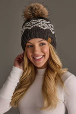 Dk. Gray & White Patterned Pom Hat