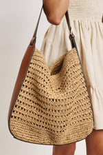 2 in 1 Savannah Straw Hobo Tote Bag With Pouch - Tan