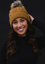 Camel Cable Knit Pom Hat