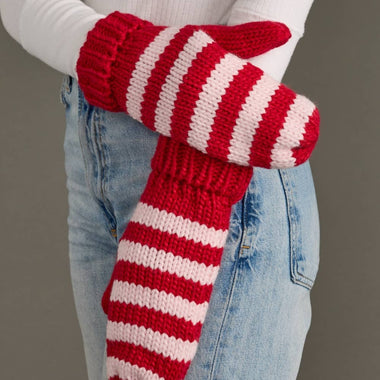 Red & Pink Striped Mittens