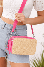 Jeena Two-Tone Straw Crossbody Bag - Natural Black