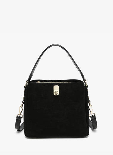 Allison Faux Suede Satchel - Black