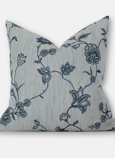 20x20 Veera Blue Floral Stripe Pillow Cover
