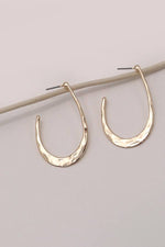 Hammered U-Shaped Hoop Drop Earrings:  Silver